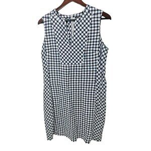 Tommy Bahama Navy Blue Gingham the Great Plaid Linen Shift Dress‎ Size Medium